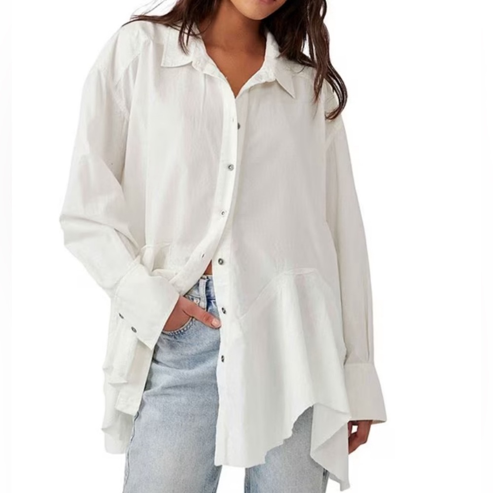 BNWOT Freya Poplin Button Front Collar Long Sleeve Tunic Sz Small $75